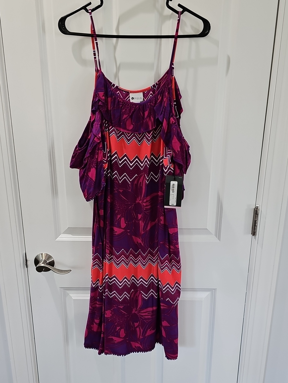 STYLUS Purple and Red Floral Zigzag Midi Dress